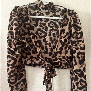 Leopard print long sleeve dress shirt